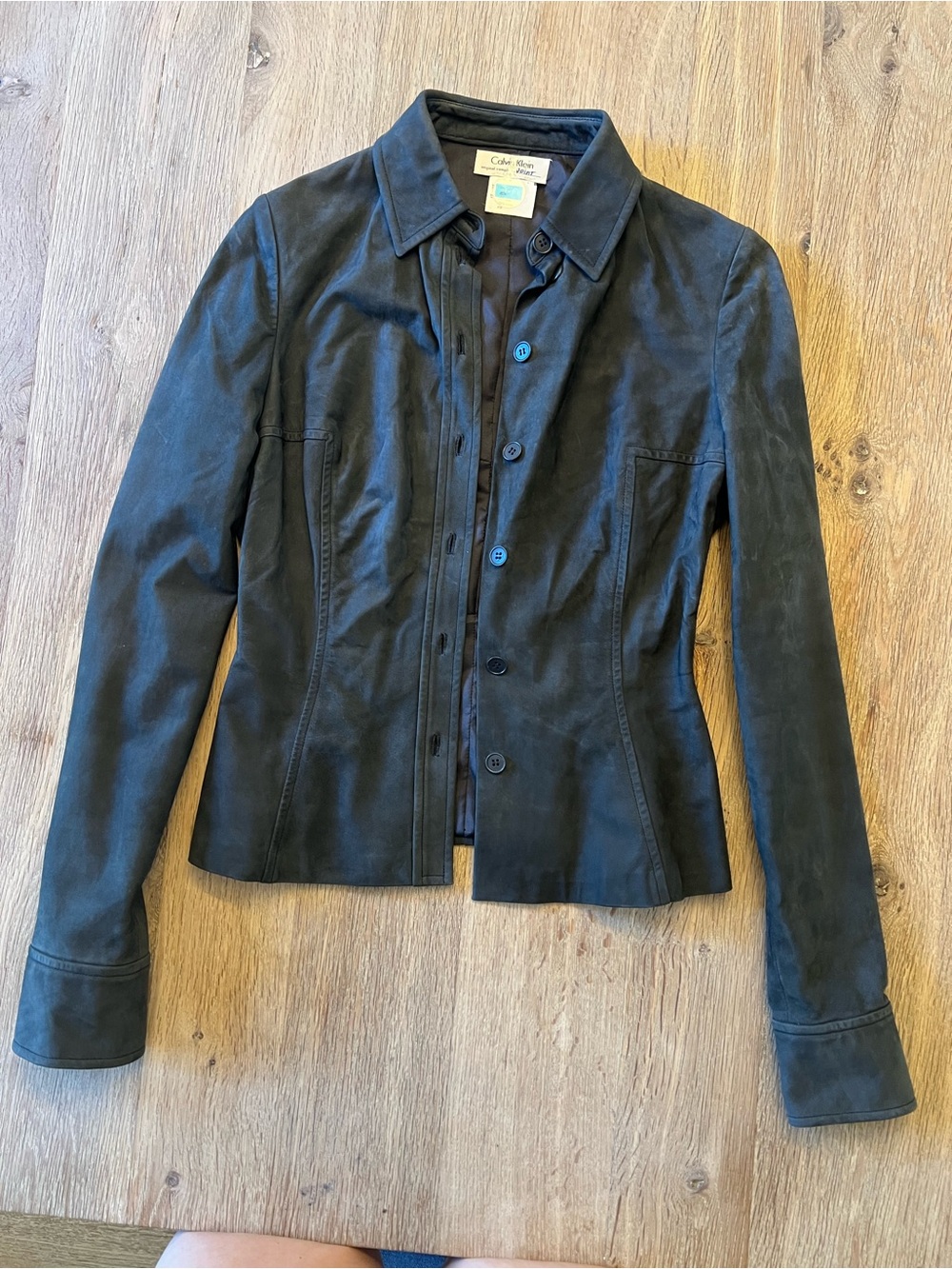 Vintage Calvin Klein Collection OriginalSample SlateNubuckLeather ShirtJacket XS